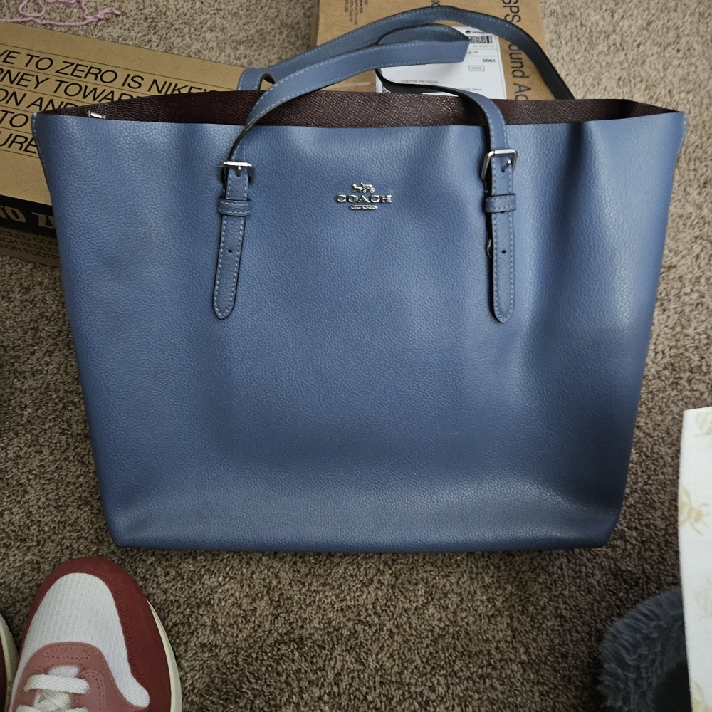 Coach Blue Leather Tote with Brown Interior